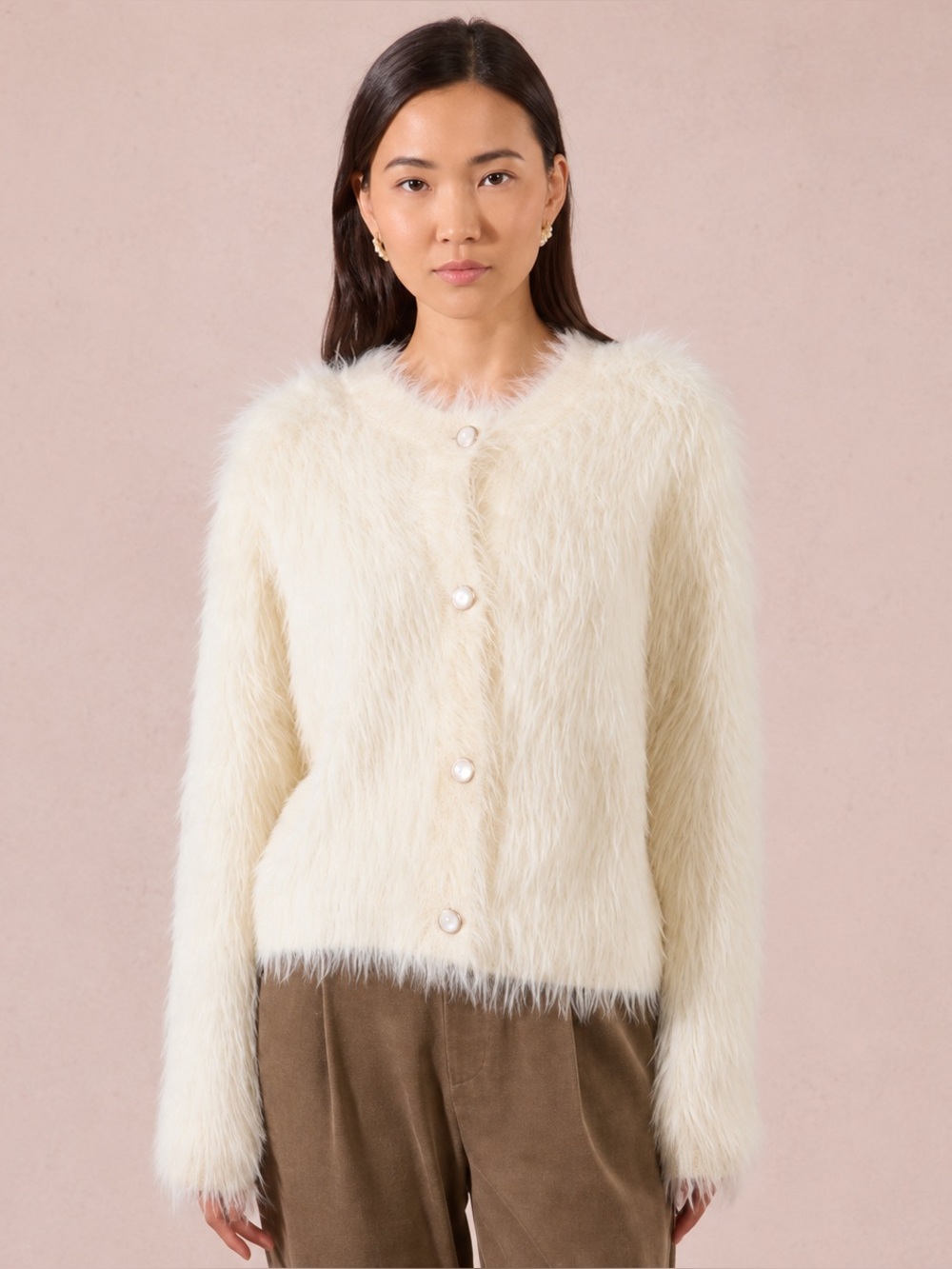 Molly‎ Bracken Knitted Faux Fur Cardigan Sweater NWT